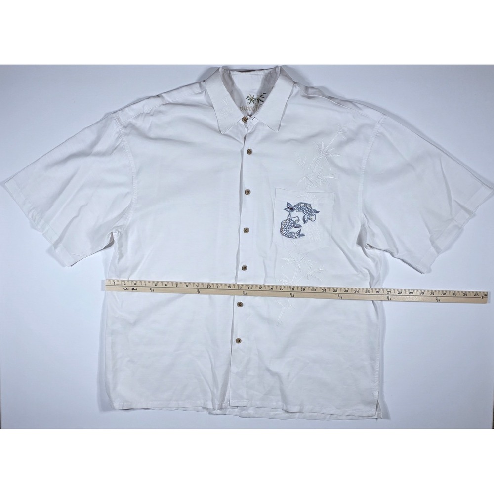Bamboo Cay Mens XXL White Koi Fish Bamboo Embroidered Modal Camp Shirt Short Slv - Picture 4 of 9